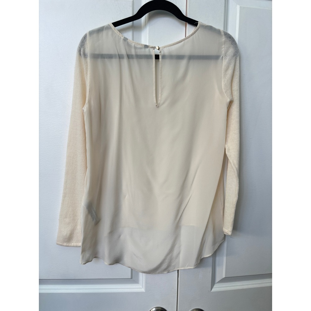 Zara Woman Silk & Wool Mixed Media Blouse Cream High Low Long Sleeve Medium - Picture 5 of 8